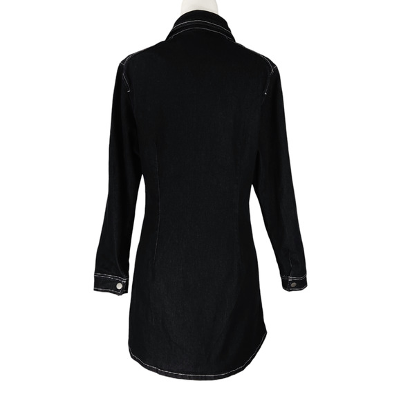 Missguided Long Sleeve Snap Up Front Mini Denim Shirt Dress Sz. 12 Black - Picture 3 of 12